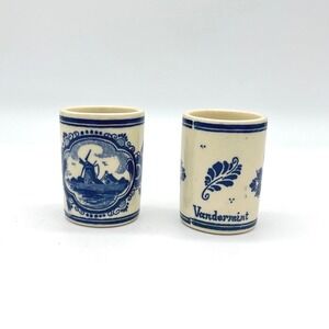 Vintage Vandermint Delft Blue Ceramic Shot Glasses Windmill Dutch Barware